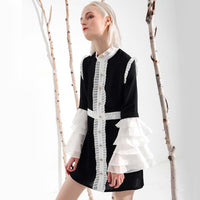 Ruffeled Collar Long Flare Sleeve Dress
