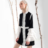 Ruffeled Collar Long Flare Sleeve Dress