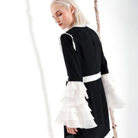 Ruffeled Collar Long Flare Sleeve Dress