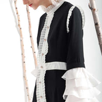 Ruffeled Collar Long Flare Sleeve Dress