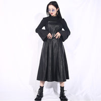 Spaghetti Strap Black Pu Leather Dress