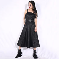 Spaghetti Strap Black Pu Leather Dress