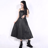 Spaghetti Strap Black Pu Leather Dress