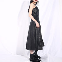 Spaghetti Strap Black Pu Leather Dress