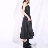 Spaghetti Strap Black Pu Leather Dress