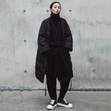 V-collar Solid Black Big Size Cotton-padded Coat