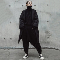 V-collar Solid Black Big Size Cotton-padded Coat
