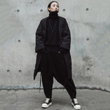 V-collar Solid Black Big Size Cotton-padded Coat