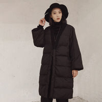 V-collar Solid Black Big Size Cotton-padded Coat