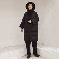 V-collar Solid Black Big Size Cotton-padded Coat