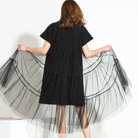 O-neck Short Sleeve Mesh Dress