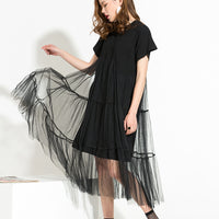 O-neck Short Sleeve Mesh Dress