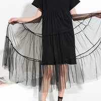 O-neck Short Sleeve Mesh Dress