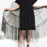 O-neck Short Sleeve Mesh Dress