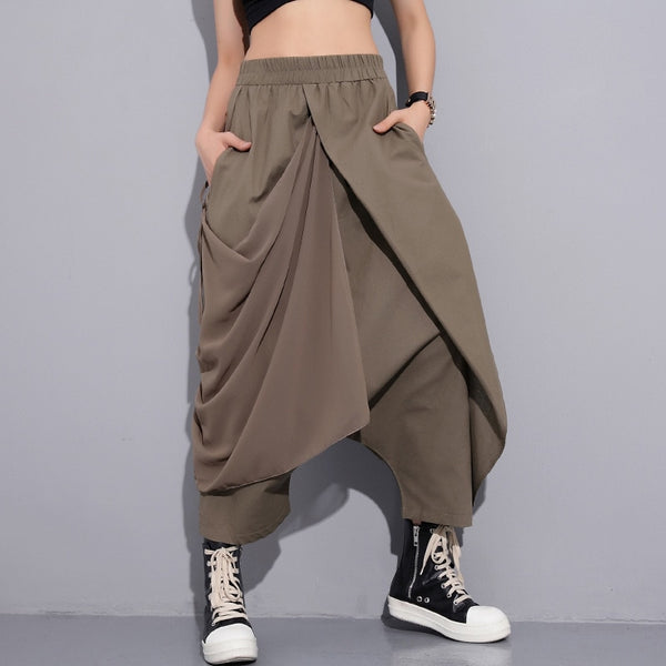 High Elastic Waist Black Fold Bandage Trousers