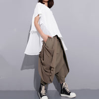High Elastic Waist Black Fold Bandage Trousers