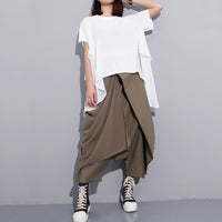 High Elastic Waist Black Fold Bandage Trousers