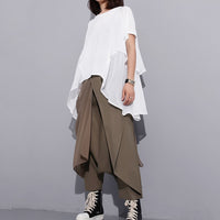 High Elastic Waist Black Fold Bandage Trousers