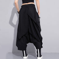 High Elastic Waist Black Fold Bandage Trousers