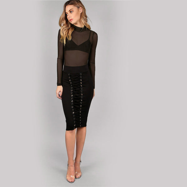 Hollow Out Back Mesh Bodysuit