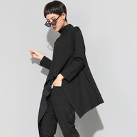 High Collar Long Sleeve Black T-shirt