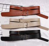 Solid Color PU Leather Double Pin Buckle Belt