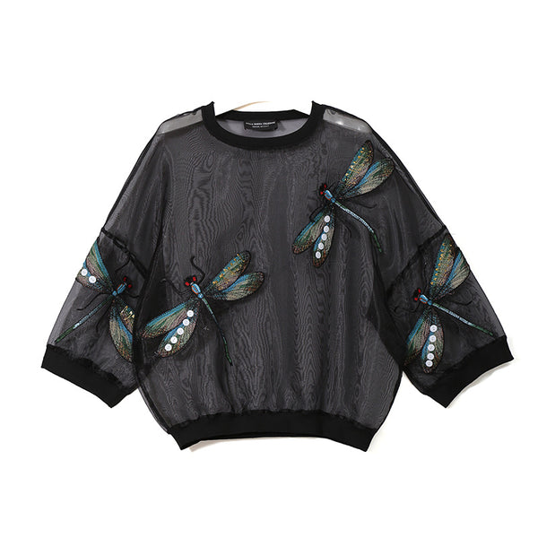 Organza Round Neck Embroidered Blouse