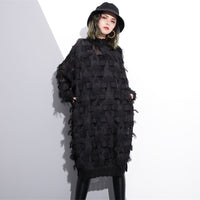Stand Collar Long Sleeve Perspective Tasseled Big Size Dress