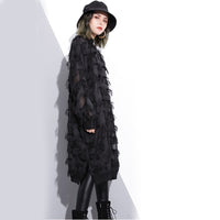 Stand Collar Long Sleeve Perspective Tasseled Big Size Dress