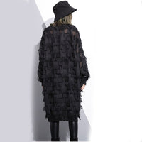 Stand Collar Long Sleeve Perspective Tasseled Big Size Dress