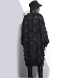 Stand Collar Long Sleeve Perspective Tasseled Big Size Dress