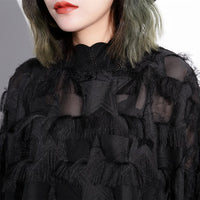 Stand Collar Long Sleeve Perspective Tasseled Big Size Dress