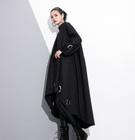 Round Neck Long Sleeve Black Metal Grommet Dress