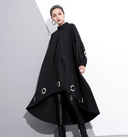 Round Neck Long Sleeve Black Metal Grommet Dress
