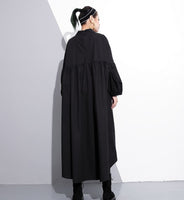 Round Neck Long Sleeve Black Metal Grommet Dress