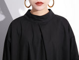 Round Neck Long Sleeve Black Metal Grommet Dress