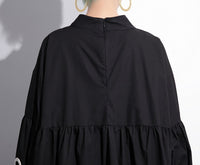 Round Neck Long Sleeve Black Metal Grommet Dress