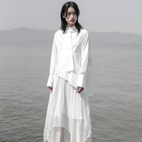 Lapel Long Sleeve White Loose Blouse