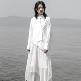 Lapel Long Sleeve White Loose Blouse