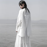 Lapel Long Sleeve White Loose Blouse