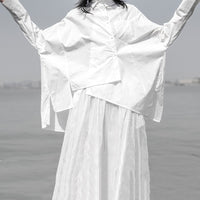 Lapel Long Sleeve White Loose Blouse