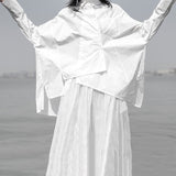 Lapel Long Sleeve White Loose Blouse