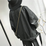 Black PU Leather Loose Turn-down Collar Zipper Jacket