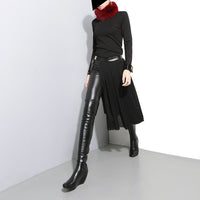 Solid Color Black Pleated Skirt