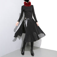 Solid Color Black Pleated Skirt