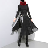 Solid Color Black Pleated Skirt
