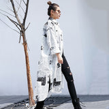 Long Sleeve White Printed Blouse