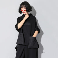 High Collar Long Sleeve Black T-shirt
