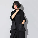 High Collar Long Sleeve Black T-shirt