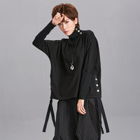 Loose Fit Black Ribbon Split Sweatshirt